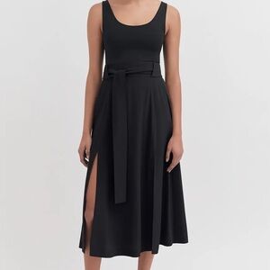 CUYANA Silk Belted Midi Skirt - Black